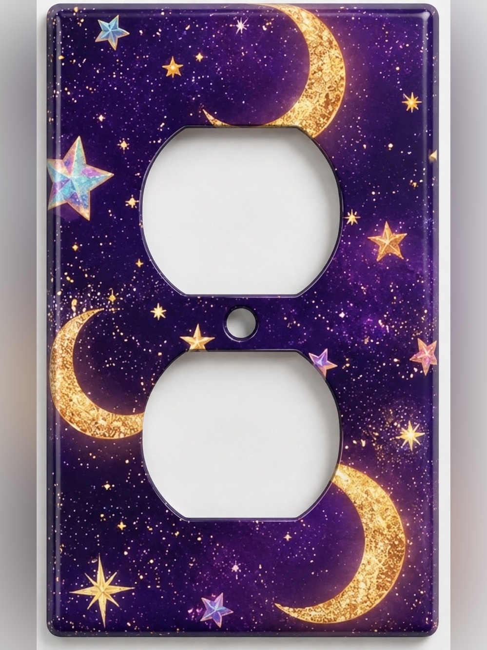 Handmade Purple Celestial Moon Stars Duplex Outlet Cover Plate